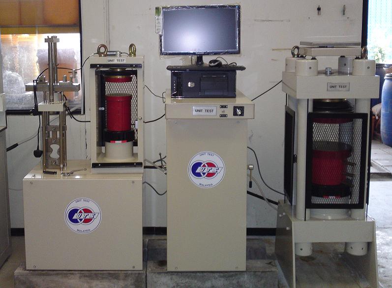 COMPUTER CONTROLLED FOUR FRAME AUTOMATIC COMPRESSION, FLEXURAL & TENSILE TESTING MACHINE